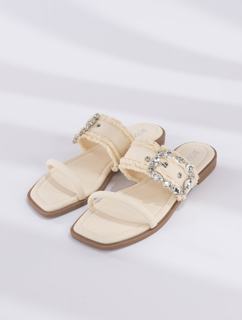 Mules plates à boucle en strass